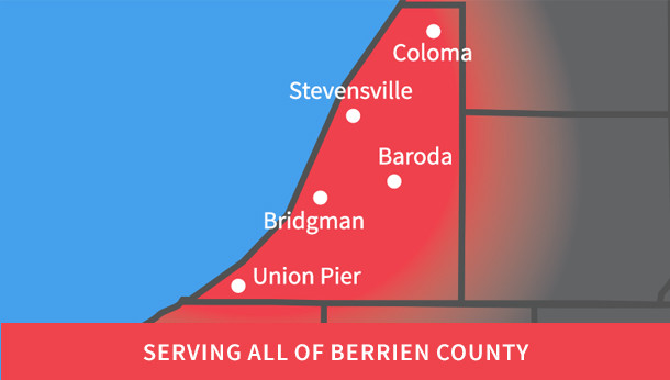 Boelcke heating and air conditioning service area map showing all of berrien county