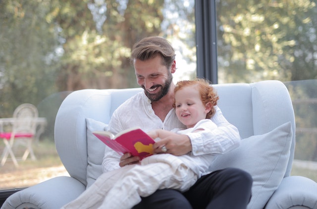 Father and child in clean home