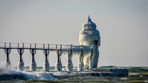 St. Joseph Michigan frozen lighthouse
